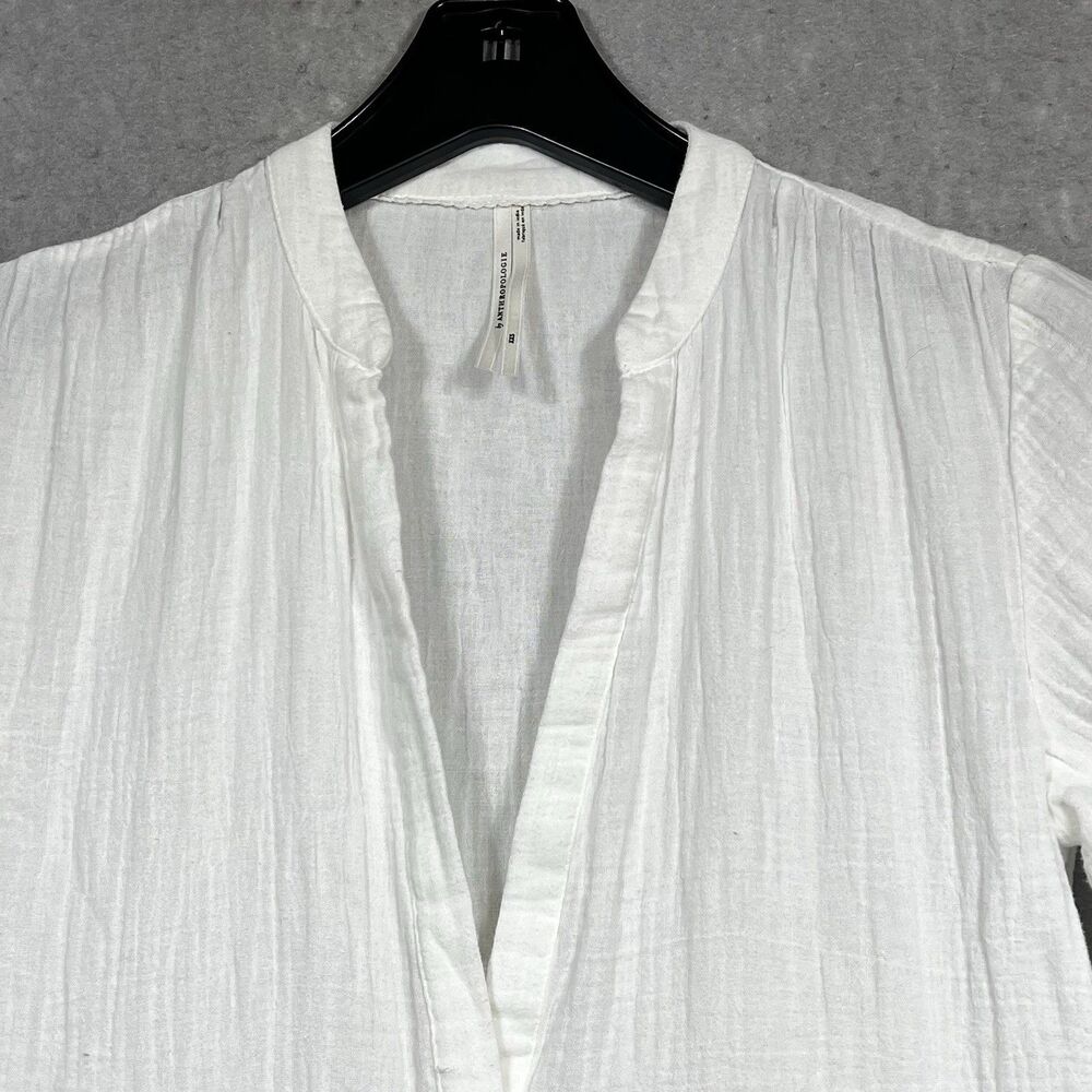 Anthropologie Dress XXS White Gauze Tiered Babydoll Cottage Core Short Sleeve - Picture 2 of 12